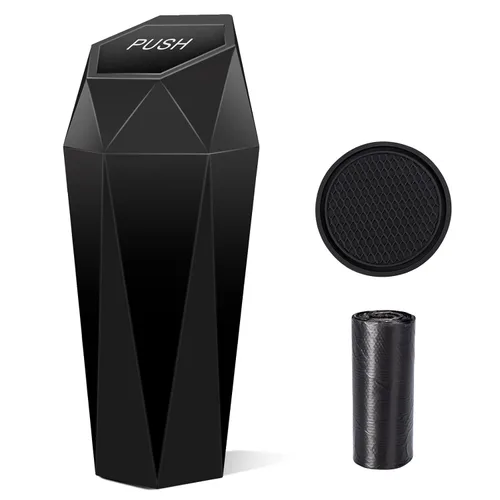 Vista 10 de Cubo de basura para automóvil con tapa, diseño de diamante, contenedor de basura portátil para uso en oficina y hogar, color rojo