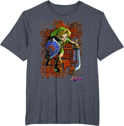 Vista 26 de Legend of Zelda Majoras Mask Link Action Retrato Camiseta Negro