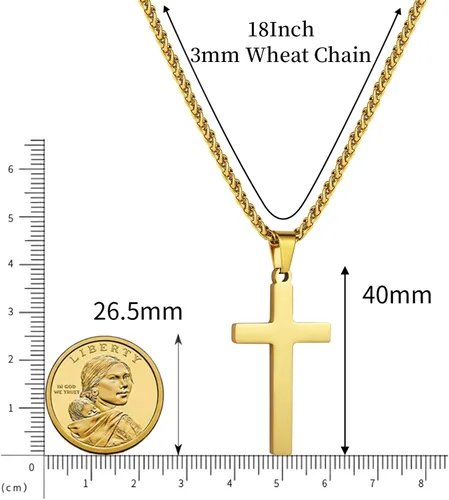 Vista 4 de RS Collar de cruz para hombres, niños y mujeres, de 16 a 24 pulgadas, cadena de colgante de cruz de acero inoxidable, regalo religioso