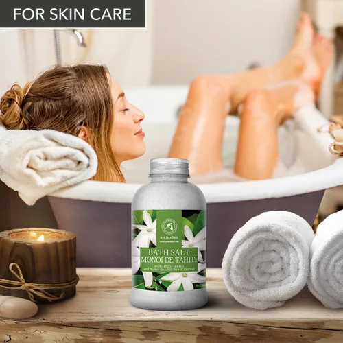 Vista 8 de AROMATIKA - Sal de baño Monoi de Tahiti 21.16 oz (600 g) – Aroma de flores de coco y gardenia – Baño relajante – Buen sueño – Aromaterapia – Baño