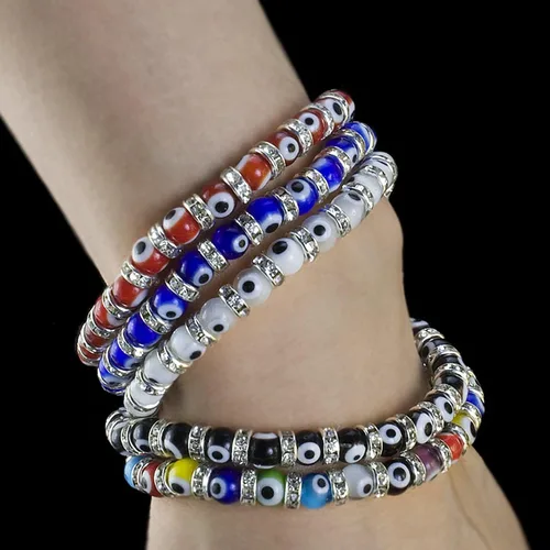 Vista 3 de Pulsera con cuentas de mal de ojo turco, con abalorio de vidrio veneciano con espaciadores rondelle