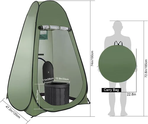 Vista 6 de Kit de inodoro portátil para acampar al aire libre para adultos, tienda de campaña desplegable para privacidad, inodoro plegable para campamento, 30