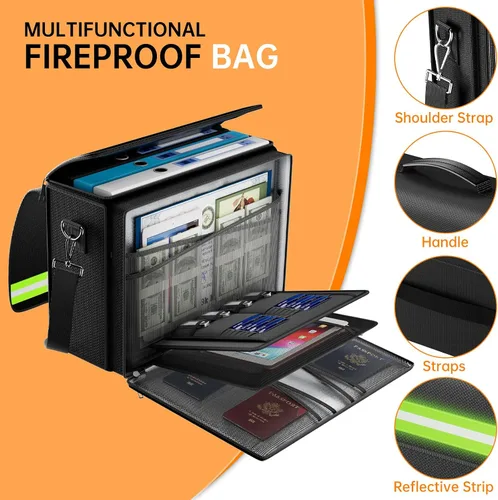 Vista 4 de DocSafe Bolsa de documentos grande ignífuga y resistente al agua de 5200°F con múltiples bolsillos, organizador de almacenamiento de archivos de 17