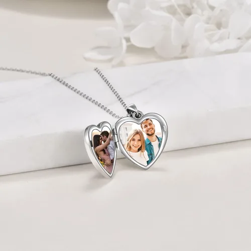 Vista 3 de YFN Collar con medallón fotográfico de plata de ley 925, collar de libro que sostiene fotos, regalos de cumpleaños para mujeres y madres