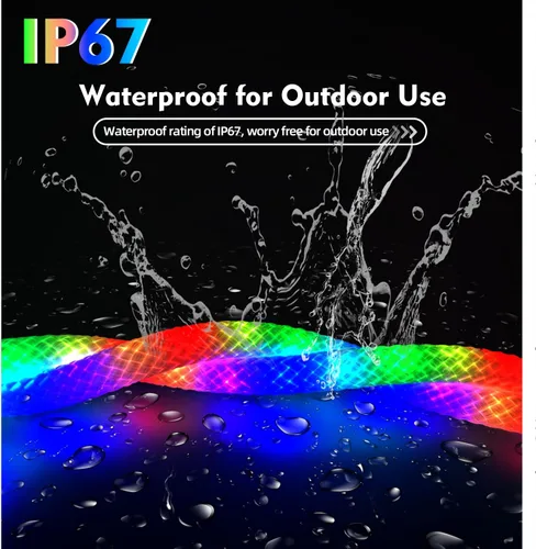 Vista 2 de Luces de cuerda LED de neón de 6.56 pies, luces impermeables con sincronización de música con control remoto y APP, alimentadas por USB, iluminación