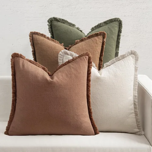 Vista 7 de MIULEE Juego de 4 fundas de almohada decorativas de lino neutro con flecos, fundas de almohada modernas y rústicas para cama, sofá, sala de estar