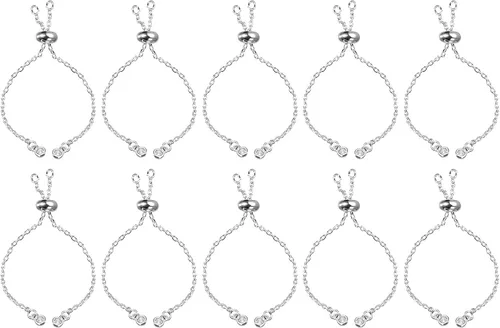 Vista 7 de uxcell Pulseras deslizantes ajustables, 10 cadenas de conexión extensor O Link con extremos de diamantes de imitación para hacer joyas de bricolaje