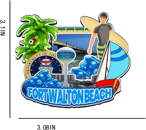 Vista 3 de Imán de madera para nevera de Fort Walton Beach Florida, Estados Unidos, Monumentos 3D, recuerdos coleccionables de viaje, decoración hecha a mano