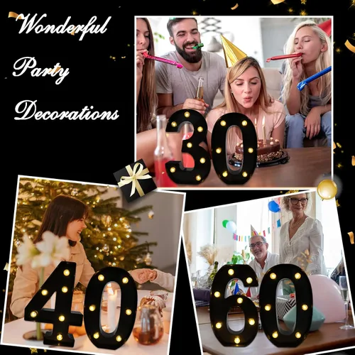 Vista 6 de Números de marquesina LED, números iluminados 2025 para fiestas, letras pequeñas iluminadas, número iluminado a pilas para cumpleaños o decoración