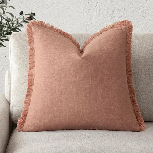 Vista 37 de Foindtower Fundas de almohada decorativas de lino con flecos, acogedora funda de cojín bohemia estilo farmhouse con borlas, funda de almohada