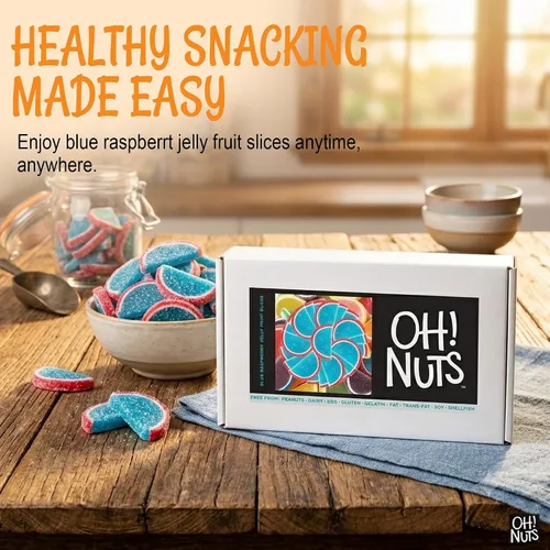 Vista 4 de Oh! Nuts Rebanadas de fruta de gelatina de frambuesa azul azúcar – Bolsa a granel de 5 libras Confitería tradicional masticable y dulce Sin