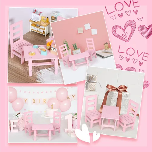 Vista 5 de SM SunniMix Muebles de muñeca de 1/6, sillas cuadradas de madera, juego de 3 piezas, decoración de sala de estar, comedor, decoración de sala de Rosa