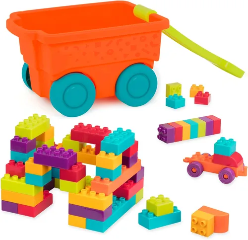 Vista 13 de Battat Bloques de construcción, Locbloc Red Builder's Wagon, 47 piezas, set