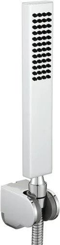Vista 9 de Asyas Cabezal rociador de ducha de mano cuadrado de latón macizo con conector de pared ajustable, soporte de ducha y manguera, negro mate de alta