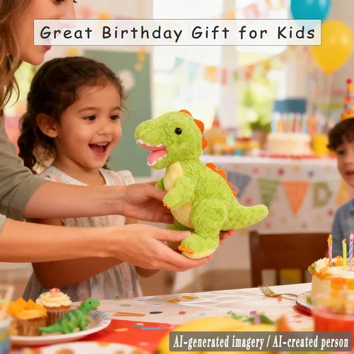 Vista 3 de Lindos Animales de Peluche de Dinosaurio Juguetes de Peluche, Peluches de Tiranosaurio de 9.84 Pulgadas, Grandes Regalos de Cumpleaños para Niños