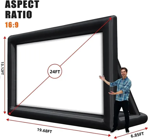 Vista 2 de Garvee Pantalla de proyector inflable, pantalla de proyector exterior portátil de 24 pies, proyección delantera y trasera, con cuerda, soplador
