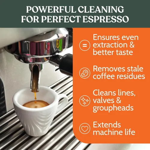 Vista 2 de Roobi Polvo limpiador profesional para máquina de café expreso. Polvo limpiador de espresso neutro en carbono. Hasta 90 usos, 31.75 oz.