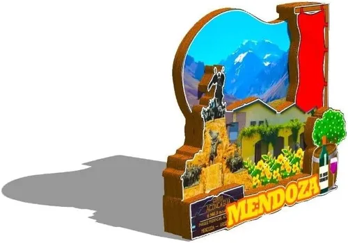 Vista 2 de Argentina Mendoza - Imán de madera para nevera, monumentos 3D, recuerdos coleccionables, decoración hecha a mano -573