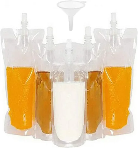Vista 7 de 50 bolsas de bebidas, contenedor transparente para bolsas de batidos, bolsa de mano resistente a fugas y sellable, 8.4 onzas para botellas