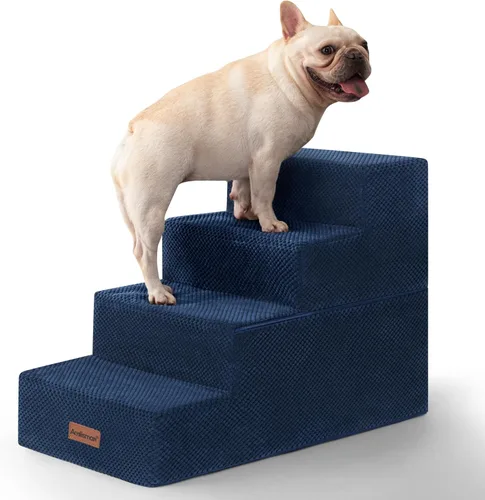 Vista 20 de Aodisman - Escaleras para perros y gatos pequeños, escalones de 3 escalones para mascotas para sofá y cama Beige