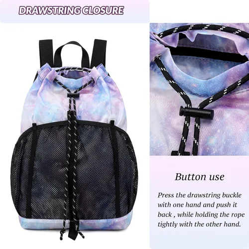 Vista 4 de Lohol Mochila de malla con cordón con bolsa de zapatos, saco de cuerda de natación duradero con asa para deportes, gimnasio, yoga, playa, viajes