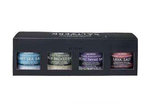 Vista 9 de Saltverk Juegos de regalo de sal – escamosa, lava, abedul ahumado, sal marina de tomillo ártico, gourmet, islandés, cosechado a mano y hecho