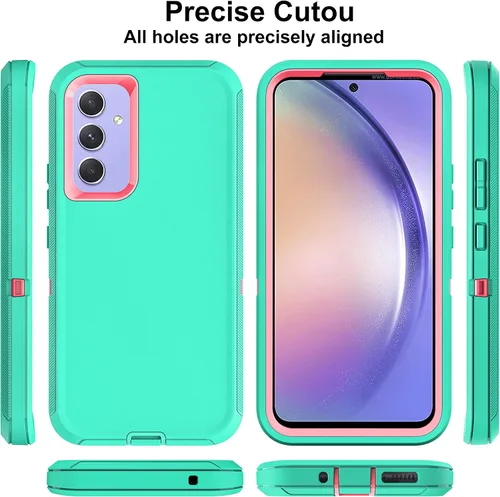 Vista 5 de Funda para Samsung Galaxy A54 5G, 3 en 1, protección resistente a prueba de golpes con 2 protectores de pantalla de vidrio templado, color azul Azul