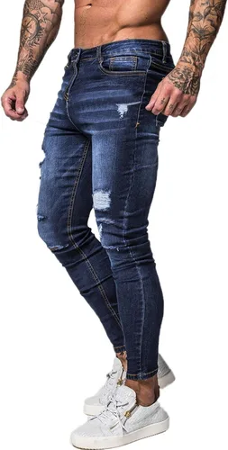 Vista 4 de GINGTTO - Jeans rasgados, elásticos y ajustados para hombre
