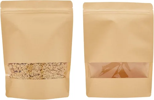 Vista 7 de Bolsas de pie de papel Kraft, bolsas sellables para ventana transparente para embalaje (7 x 10 pulgadas, 120 unidades) – Bolsas de pie sellables