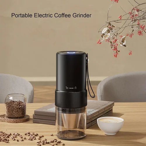 Vista 2 de Generic Molinillo de café eléctrico portátil con mango recargable por USB, parada automática, silencioso, ajustable, pequeño, de acero inoxidable