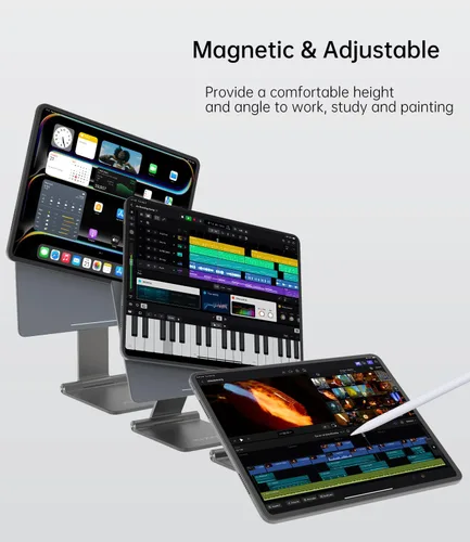 Vista 2 de KU XIU Soporte magnético plegable solo para iPad Pro 11 M4 (2024), soporte de tableta ajustable de aleación de aluminio de 360°, soporte