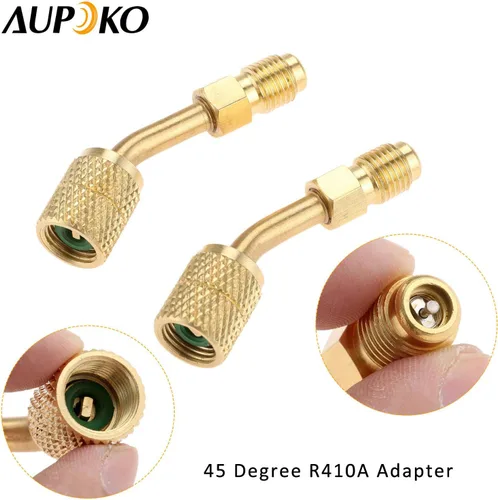 Vista 3 de Adaptador R410A Acopladores Rápidos Hembra SAE de 5/16" a Abocinado Macho SAE de 1/4", 2 PC Adaptador de Vacío de Carga en Ángulo de 45 Grados