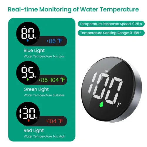 Vista 2 de Longriver MX08 Monitor de temperatura de ducha inalámbrico, termómetro de ducha para cabezales y sistemas Sensor hidroalimentado, pantalla