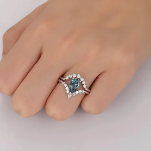Vista 5 de Frayerr Anillo de moissanita Anillo de boda de plata de ley 925 Conjuntos de boda de topacio Anillo retro de 1.50 quilates natural de topacio