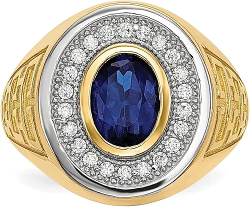Vista 3 de Anillo de oro amarillo de 14 quilates con circonita cúbica ovalada azul para hombre tamaño 1000 joyería fina para papá hombres regalos para él