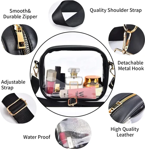 Vista 5 de Bolsa transparente aprobada para estadios, bolsa cruzada transparente con correa extraíble y ajustable para eventos deportivos de conciertos