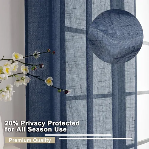 Vista 6 de Aiyufeng 2 paneles de cortinas traslúcidas azul marino de 24 pulgadas de largo, cortinas cortas de lino para cocina, cortinas para ventana pequeña