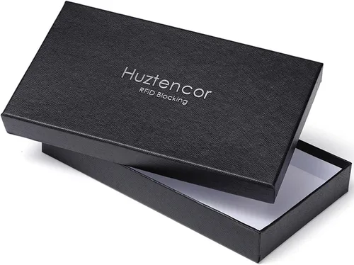 Vista 7 de Huztencor Carteras largas para hombre billetera plegable de cuero con bloqueo RFID y cremallera Cartera RFID