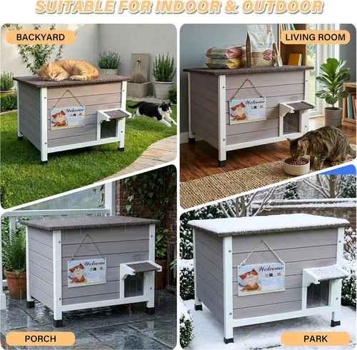 Vista 7 de Rockever Casa aislada para gatos, 100% aislada, para exteriores, para invierno, exteriores, para gatos salvajes, resistente a la intemperie, diseño