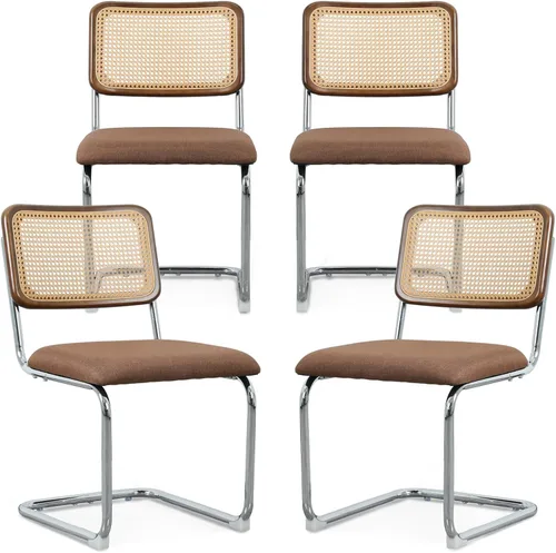 Vista 15 de Upholstered Velvet Dining Chairs Set of 2, Mid Century Modern Armless Upholstered Dining Chair with Rattan Back Stainless Chrome Frame for Dining