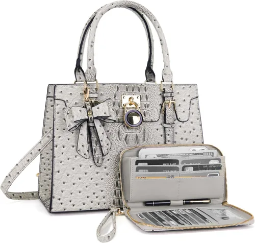 Vista 9 de Qiyuer - Bolsos y carteras para mujer, juego de damas con asa superior, bolso de hombro, bolso de trabajo con cartera de embrague a juego, 2 piezas