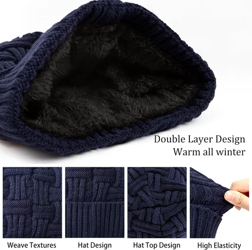 Vista 28 de Loritta Gorro de invierno cálido de punto grueso y holgado para hombre