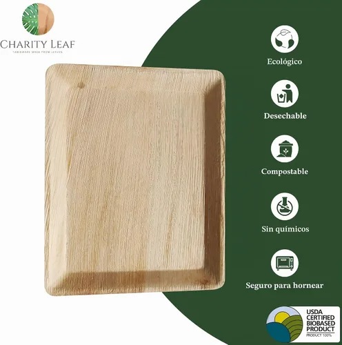 Vista 2 de Charity Leaf - Bandejas desechables de bambú de 12 x 10 pulgadas (10 piezas) platos de bambú para servir, tableros desechables, vajilla ecológica