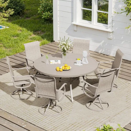 Vista 25 de VICLLAX Muebles pequeños de exterior de 3 piezas, 2 sillas giratorias de patio y mesa redonda pequeña para 2, sillas de carbón oscuro y negro