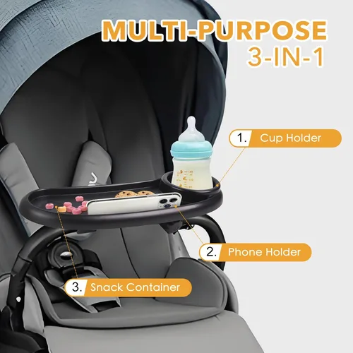 Vista 4 de Bandeja de aperitivos compatible con Nuna, bandeja de aperitivos para cochecito compatible con Nuna, accesorio de bandeja de aperitivos 3 en 1