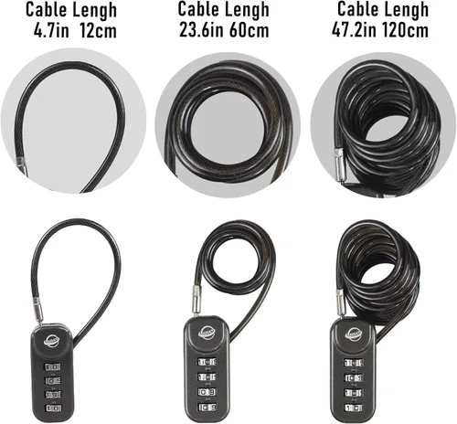 Vista 3 de Candado de combinación de 4 dígitos con cable de 47 pulgadas (47.2 in) adecuado para casilleros de gimnasio escolar, botes de basura, equipaje