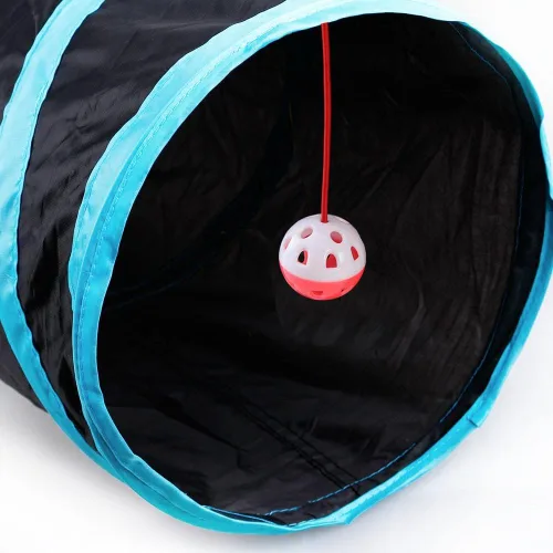 Vista 4 de Túnel para gatos, túneles plegables grandes de 3 vías con 4 agujeros de mirada, juguete interactivo para gatos en forma de S, juguete interactivo