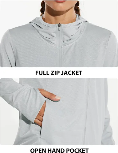 Vista 4 de baleaf Chaqueta de protección solar UPF 50+ para mujer, con capucha, con bolsillos, para senderismo, rendimiento al aire libre