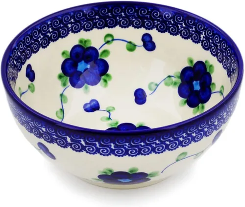 Vista 13 de Auténtico cuenco de cerámica polaca de 6 pulgadas en diseño de aciano azul, hecho a mano en Bolesławiec Polonia por Ceramika Bona + certificado