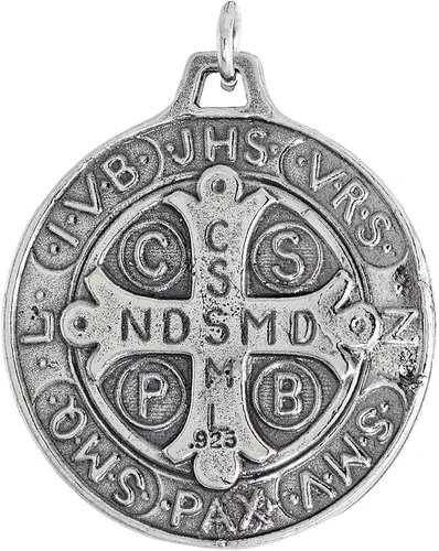 Vista 3 de 4 sizes 15-28mm Sterling Silver St Benedict Medal Necklace Oxidized finish available with or wo Chain